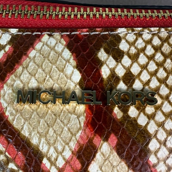NWT Michael Kors Lenox Red Cream Python Embossed Leather Satchel with a Dust Bag - Picture 8 of 11